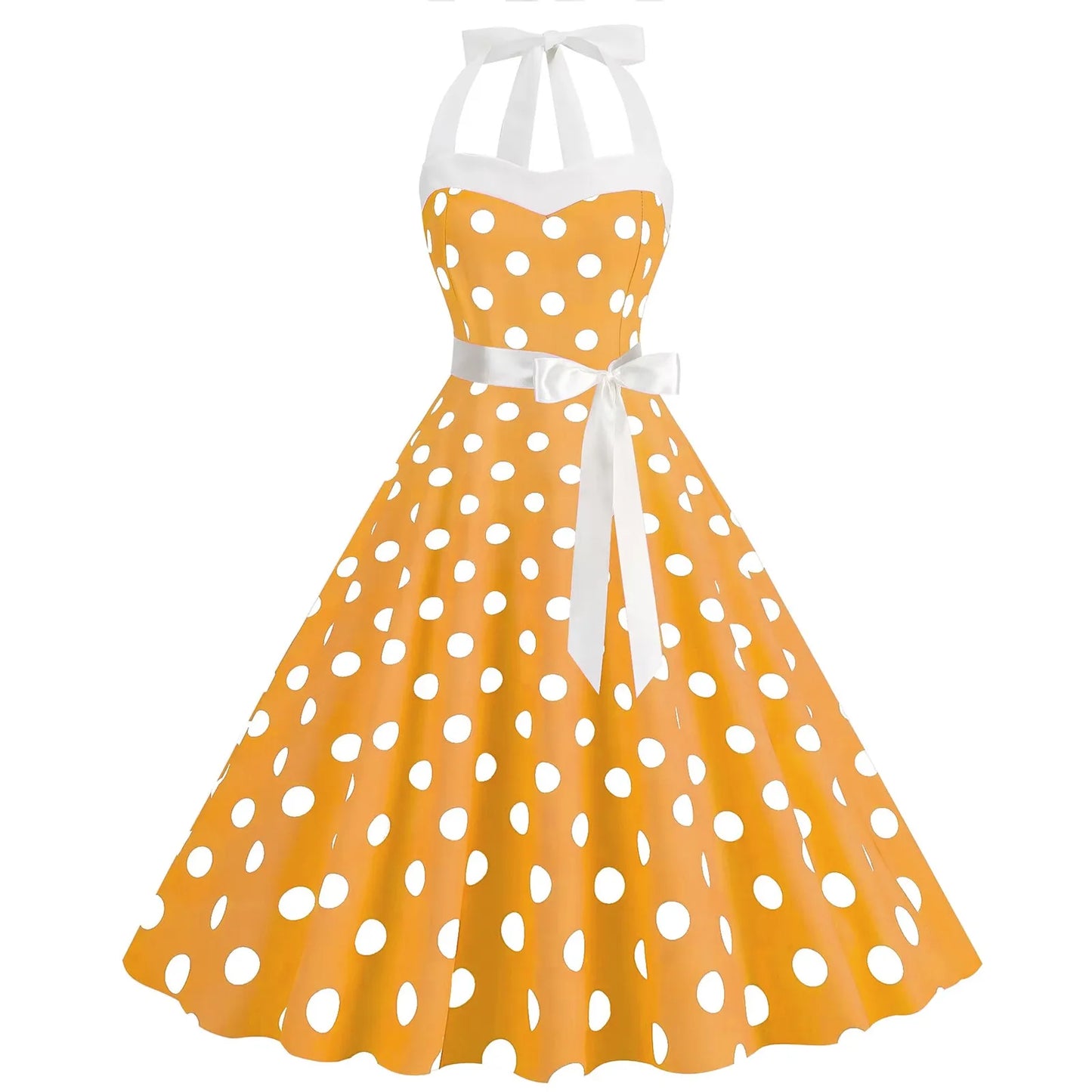 Women Sundress  Lace-up Backless Polka Dot Pleated Midi Dress