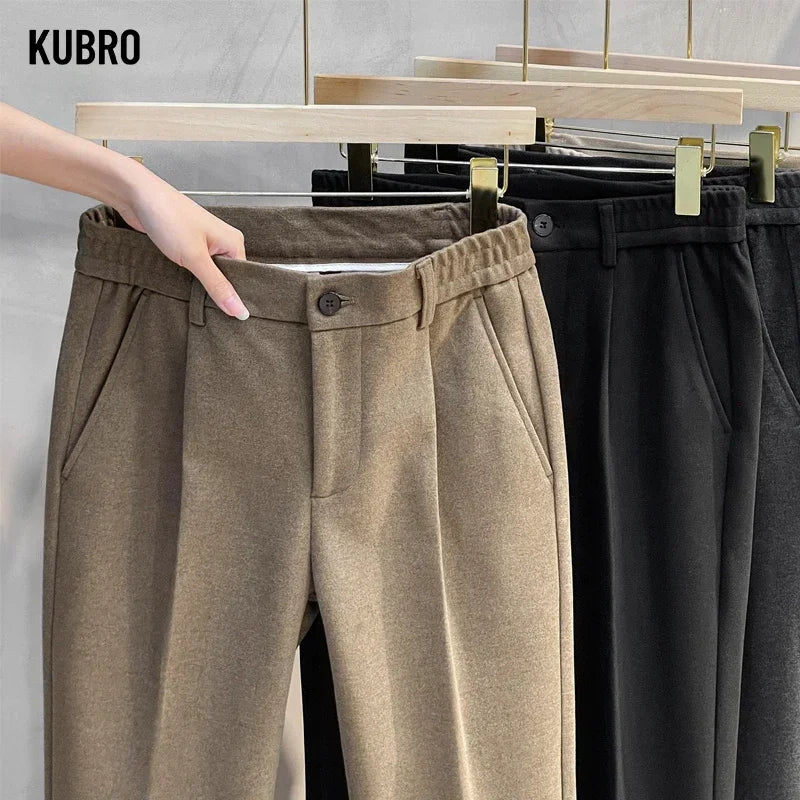Men's Elastic Waist Woolen Straight Formal Trousers