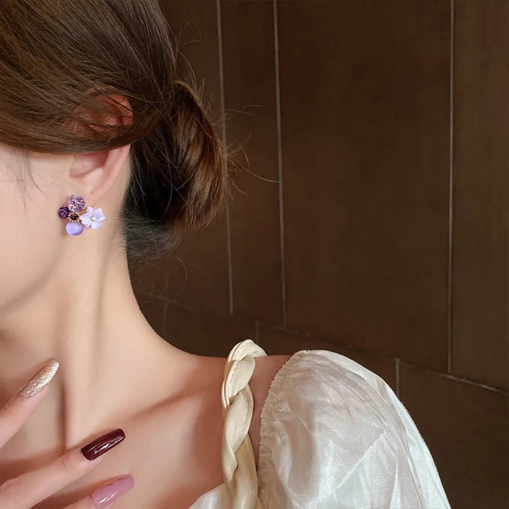 Boucles d'oreilles à tige en forme de fleur en cristal pour femme