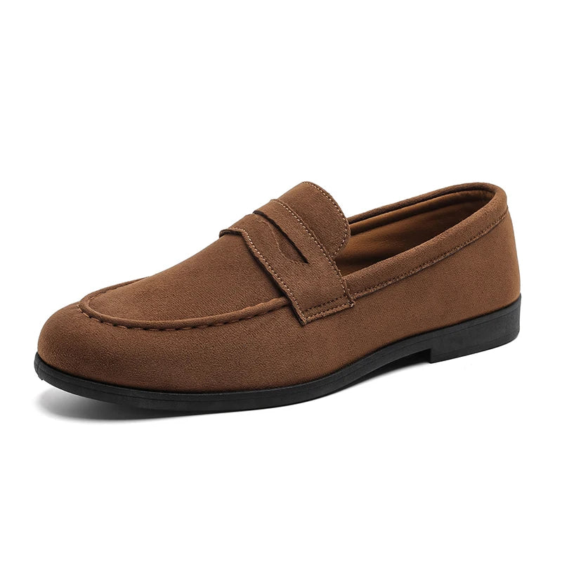 Mocassins Penny classiques - Chaussures décontractées en daim souple à enfiler en cuir pour hommes