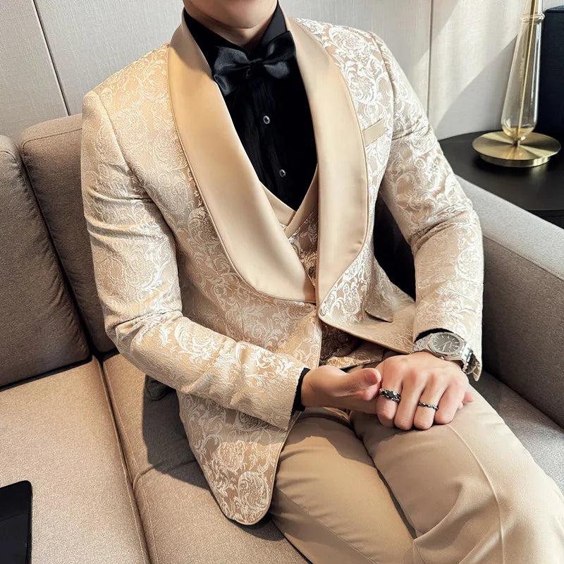 Costume de mariage 2 pièces pour hommes, smoking de smoking champagne sur mesure