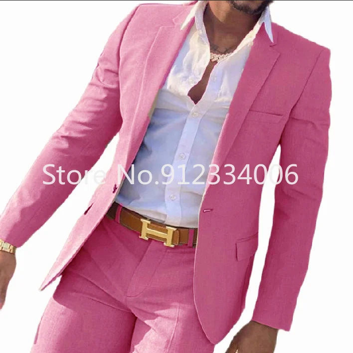 Men's Beige 2-Piece Slim Fit Wedding Suit - Blazer & Pants