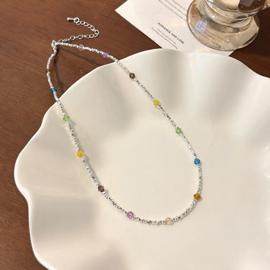 Damen-Halskette mit weinroten Perlen aus Edelstahl