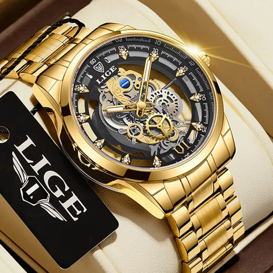 Retro Gold Skeleton Men's Wristwatch