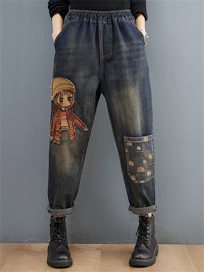 Pantalon taille haute avec poches Mom Harem Blue Jeans