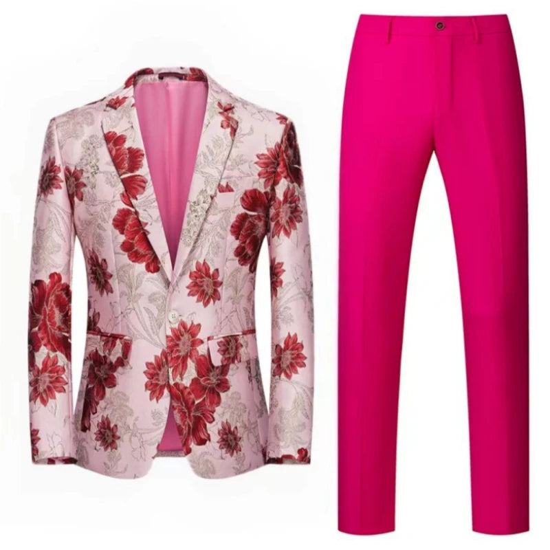 Costume 2 pièces à motif de fleurs d'oranger pour homme