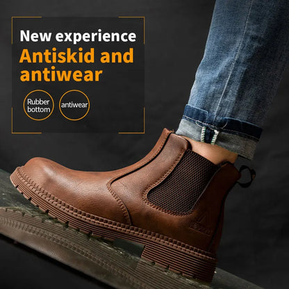 Men Leather Work Boots - Indestructible Safety Shoes