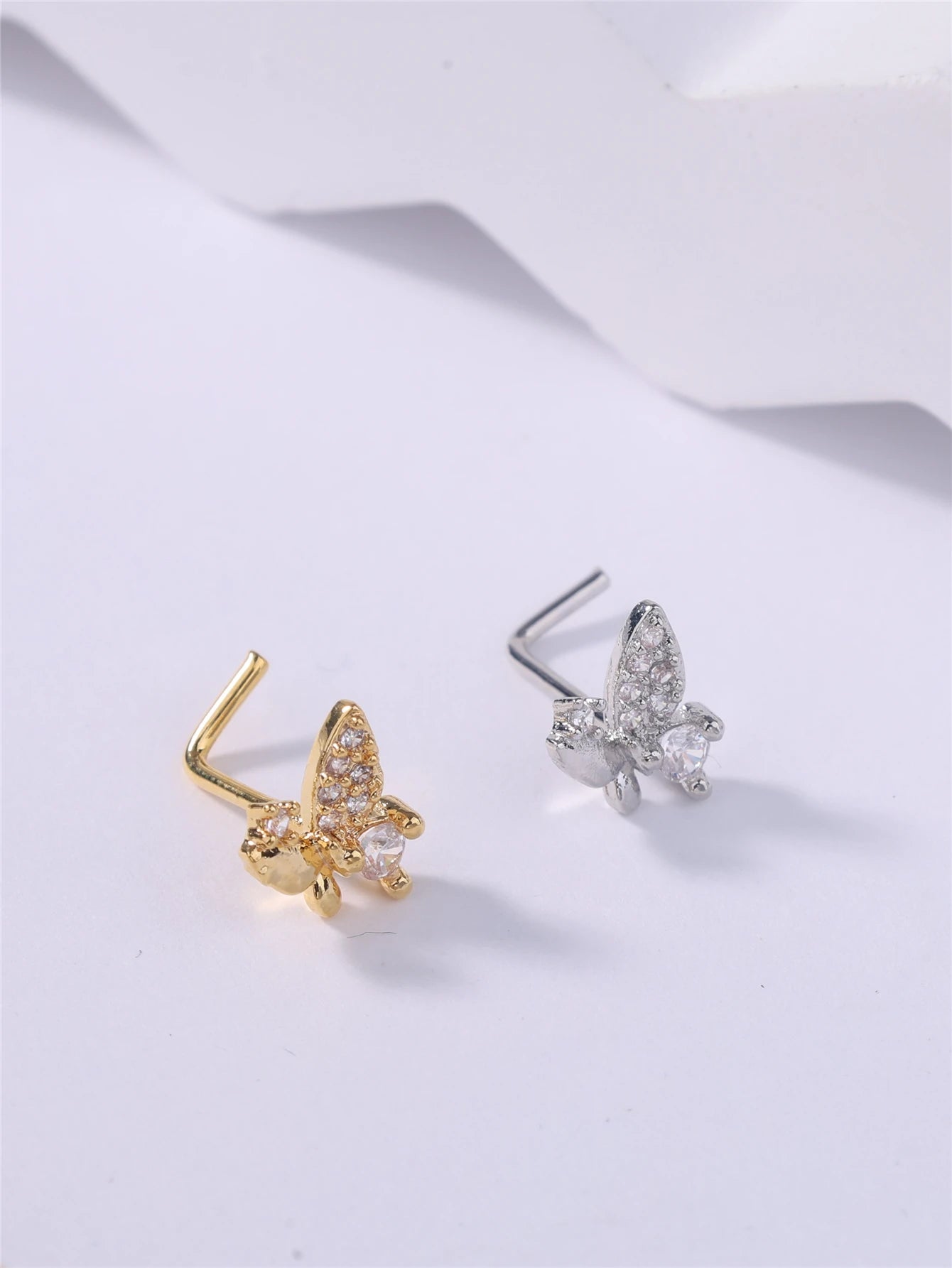 Cute Butterfly L-Shaped Nose Stud in Gold/Silver