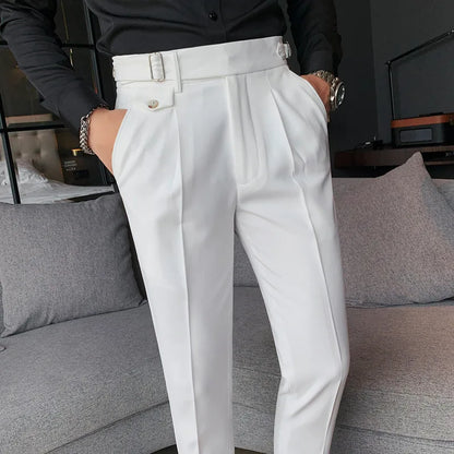 High Waist Solid Slim Fit Men’s Trousers