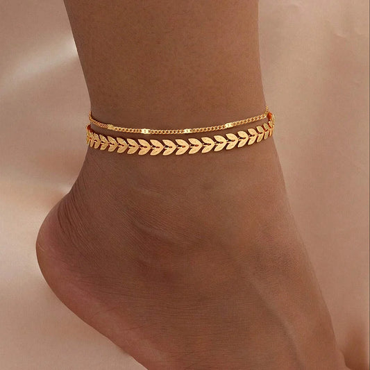 Waterproof Wheat Ear Chain Boho Anklet—Multi-Layer Gold Plated Non-Fading Non Tarnish Anklet