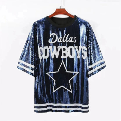 Robe en jersey de football cowboy à sequins pour femme