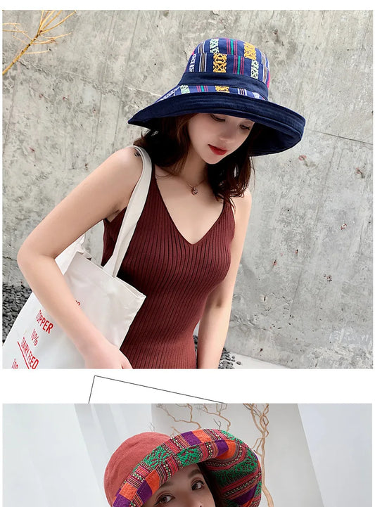 Chapeau de soleil double face pour femme