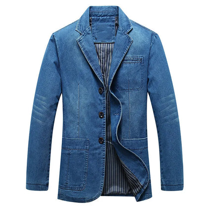 Slim Fit Denim Blazer - Vintage Blue Jacket