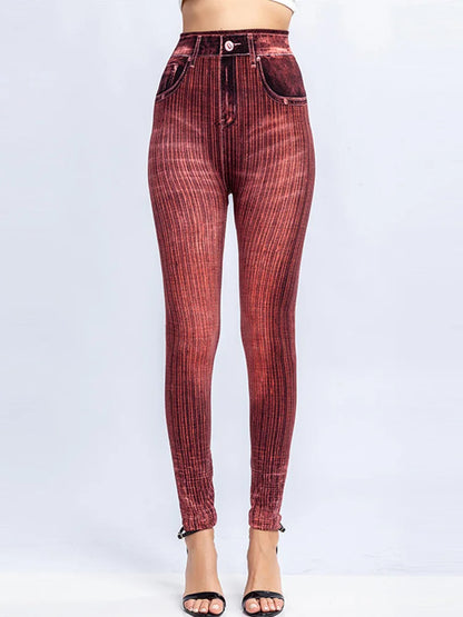 Women's Gym Leggins High Waist Elastic Butterfly Pritned Pencil Jeans