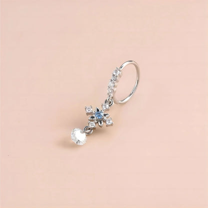 Elegant Blue Zirconia Cross Nose Ring for Women