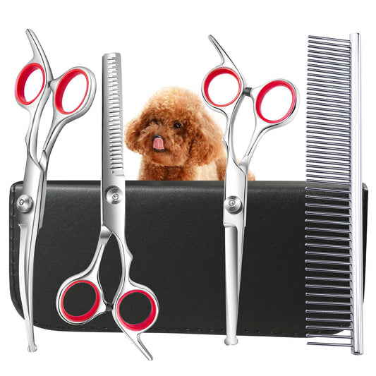 Ciseaux de toilettage pour chiens, Kit de ciseaux de coupe de poils d'animaux en acier inoxydable