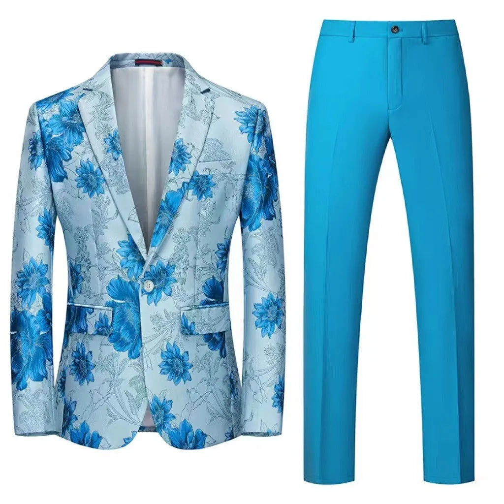 Orange Flower Pattern 2-Piece Suit for Men