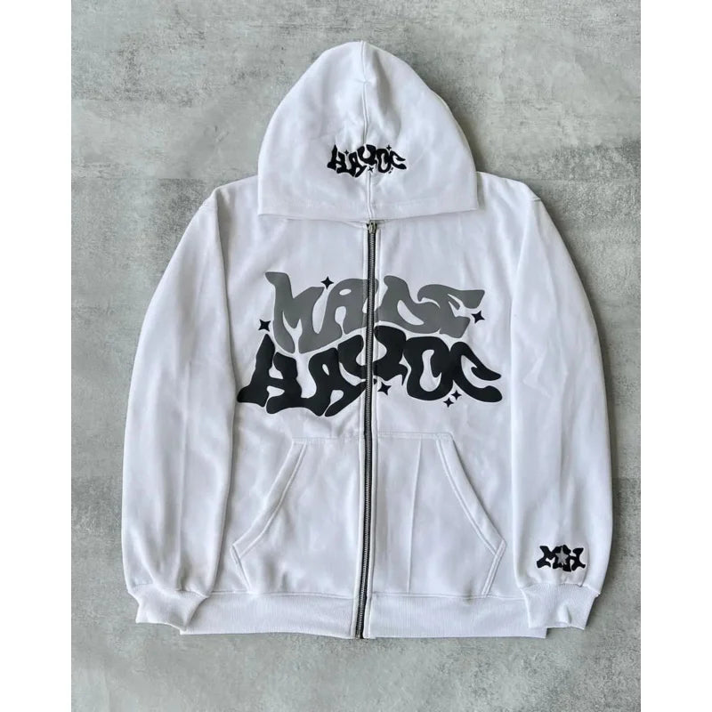 Unisex Y2K Star Graphic Print Zip Hoodies