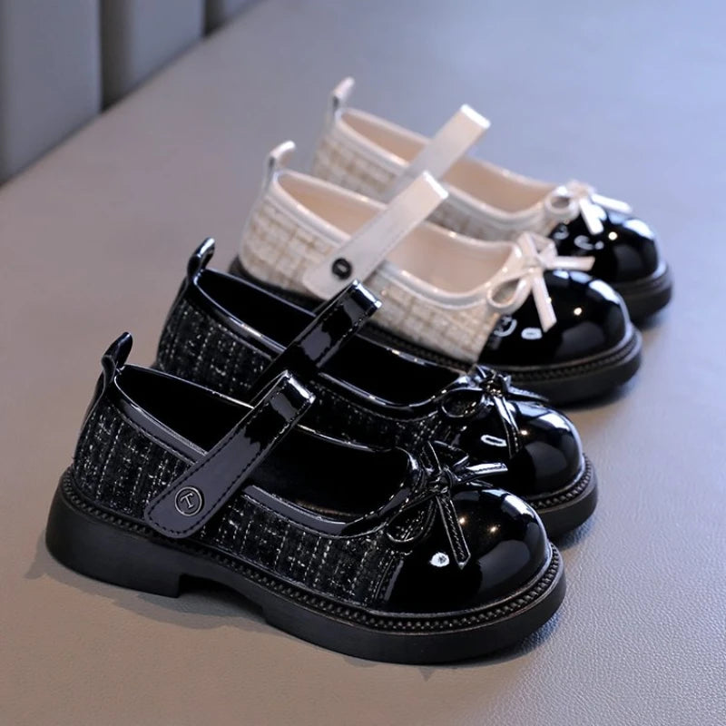 Kinder-Lederschuhe mit Patchwork-Schleife – Prinzessin Mary Jane Schuhe 
