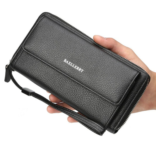 Men’s Long PU Leather Wallet with Zipper Compartment – Multi Card Holder Clutch Purse