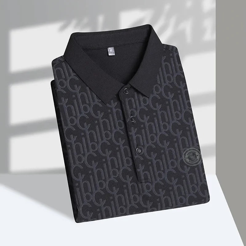 Nouveau polo à manches courtes en soie haut de gamme pour hommes, luxueux, gaufré
