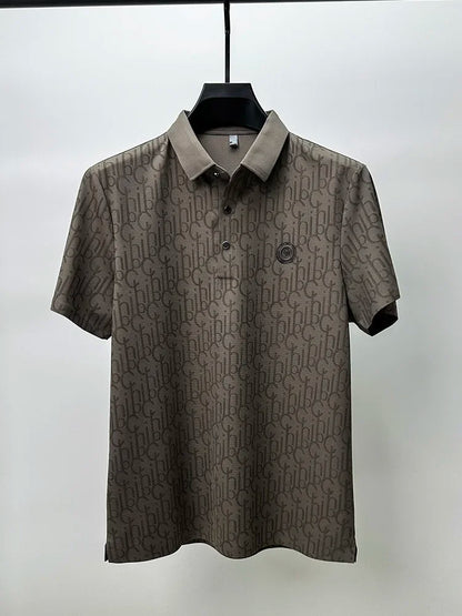 New High-end Silk Short Sleeved Polo Shirt for Men's Luxurious Embossed