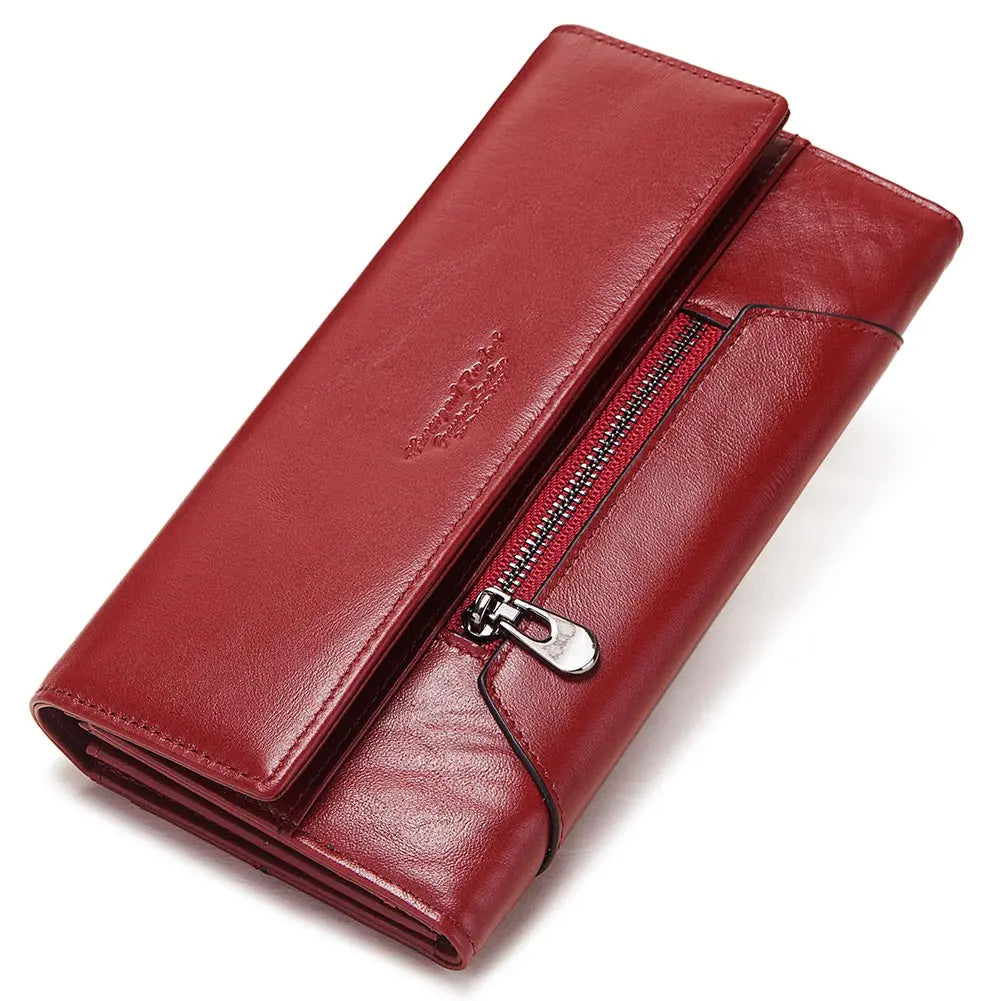 Genuine Leather Tri-fold Wallet for Women RFID Blocking Credit Card Holder