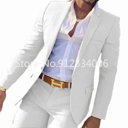 Men's Beige 2-Piece Slim Fit Wedding Suit - Blazer & Pants