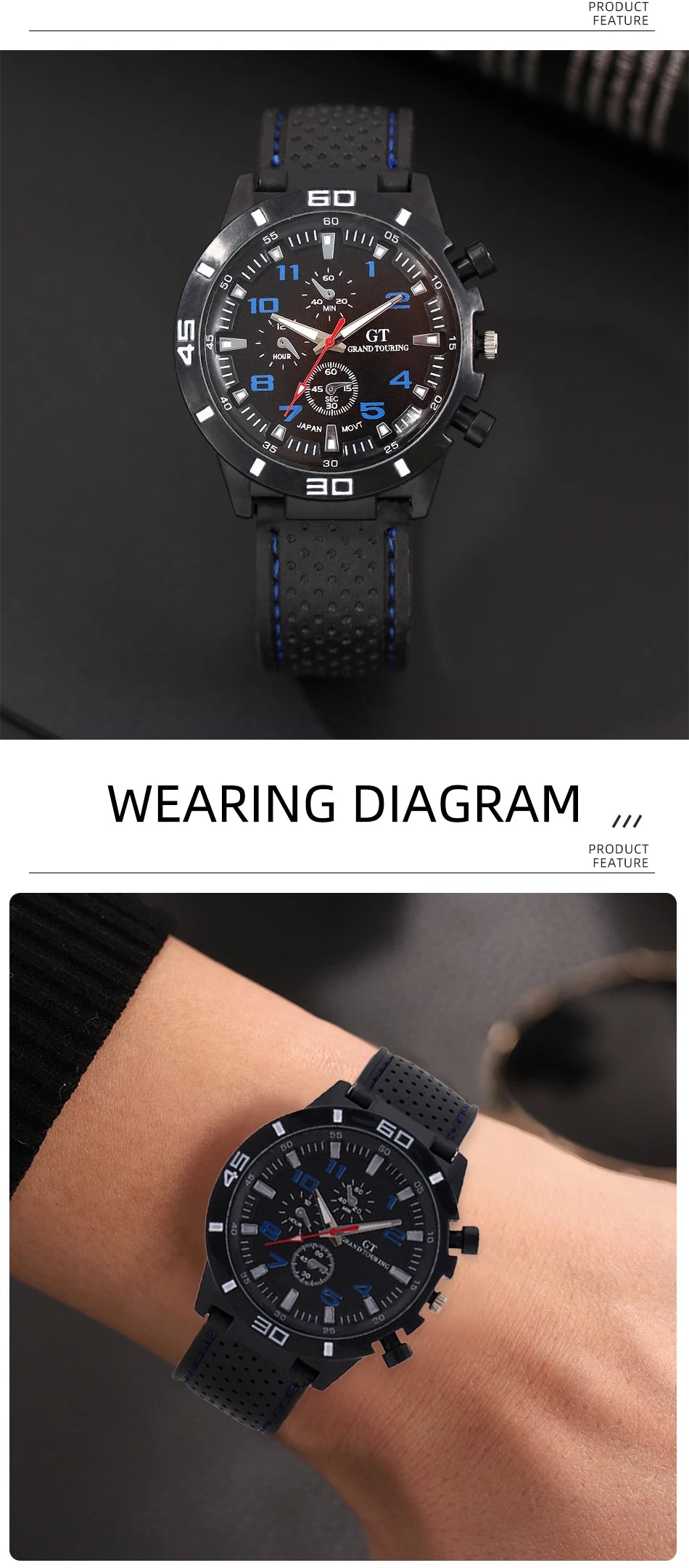 Runde Herren-Sportarmbanduhr im Militär-Stil