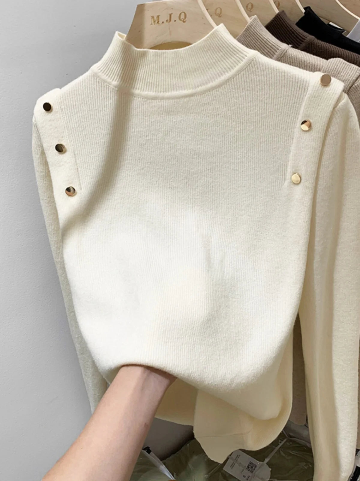 Women's Button Turtleneck Knitted Top Sweater