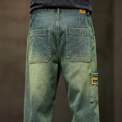 Men's Baggy Wide Leg Jeans - Retro Blue Denim