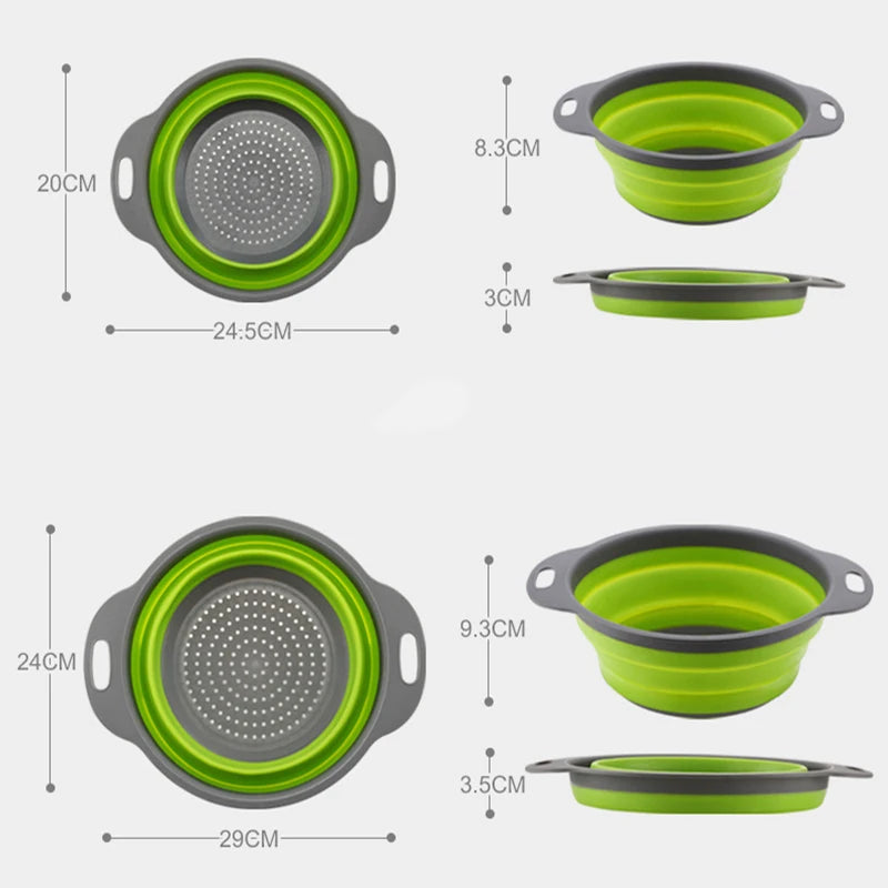 Panier de lavage de légumes rond pliant en Silicone, 2 pièces