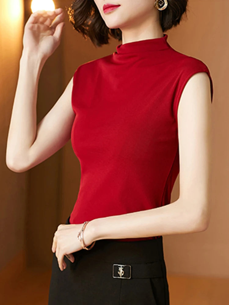 Débardeur sans manches à col roulé pour femme