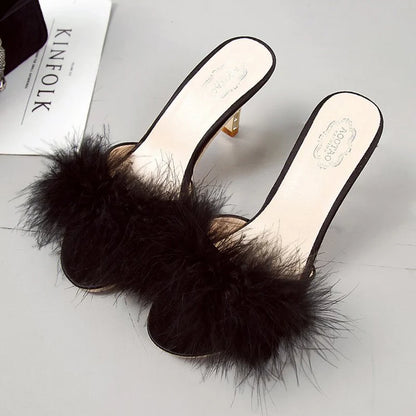 Women's Hairy Stiletto High Heel Fluffy Slippers