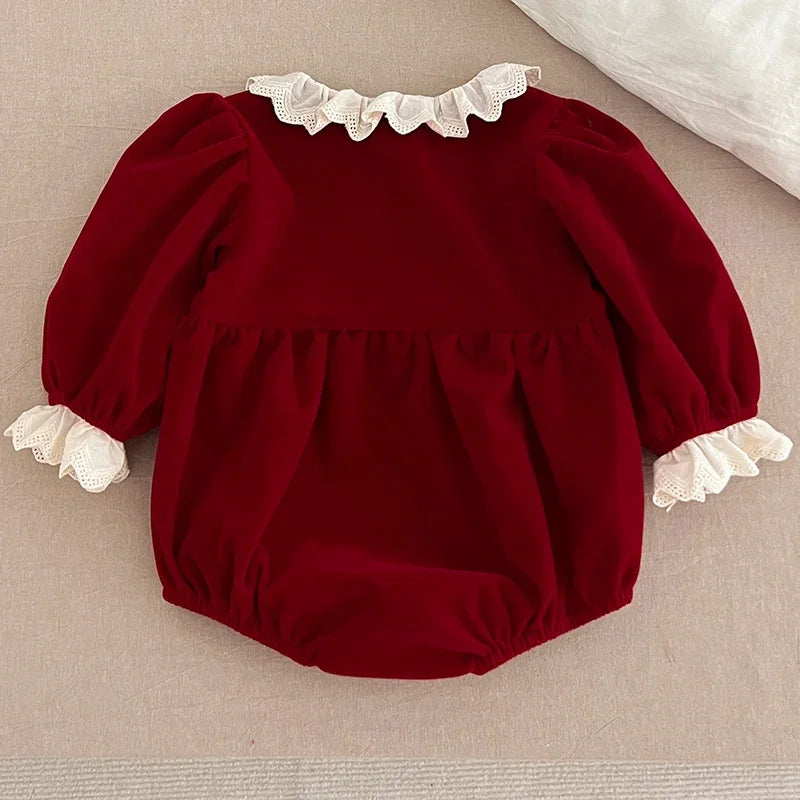 Christmas Baby Girls Lace Collar Romper