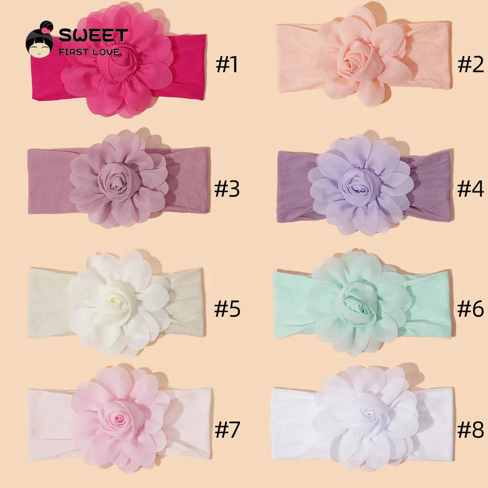 Stirnband für Kinder, Mädchen, einfarbig, Chiffon, Blumen-Haarband, Kopfbedeckung