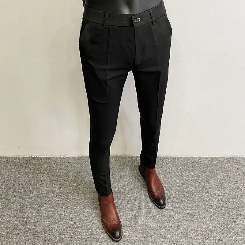 Men’s Slim Stretch Suit Pants - Autumn Formal Stripe Trousers