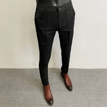 Pantalon de Costume Slim Stretch pour Homme - Pantalon à Rayures Formel d'Automne