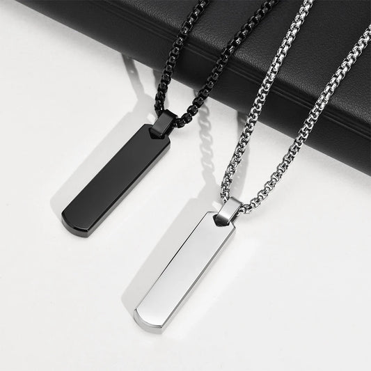 Glossy Titanium Steel Rectangular Pendant couple Necklace