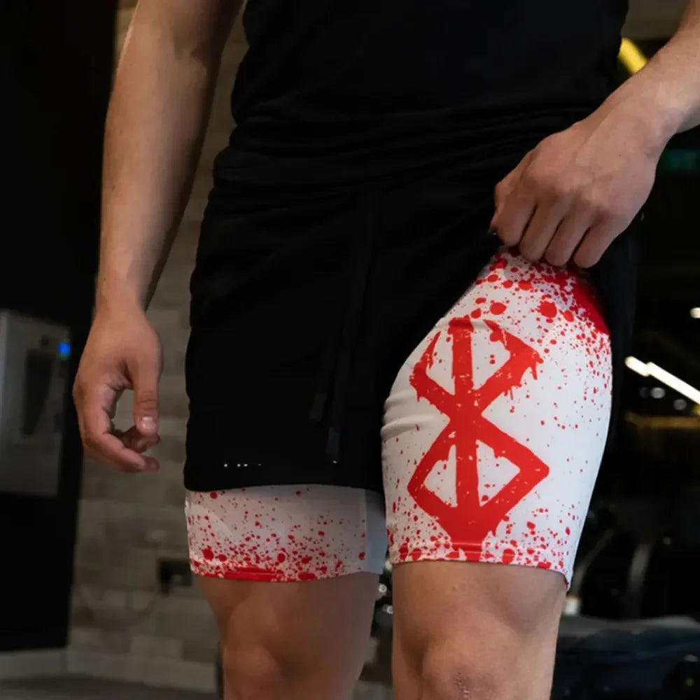 2-in-1-Turnshorts mit Berserker-Print für Herren