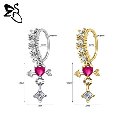 Hochwertige baumelnde Nasenringe mit CZ-Herzen für Frauen