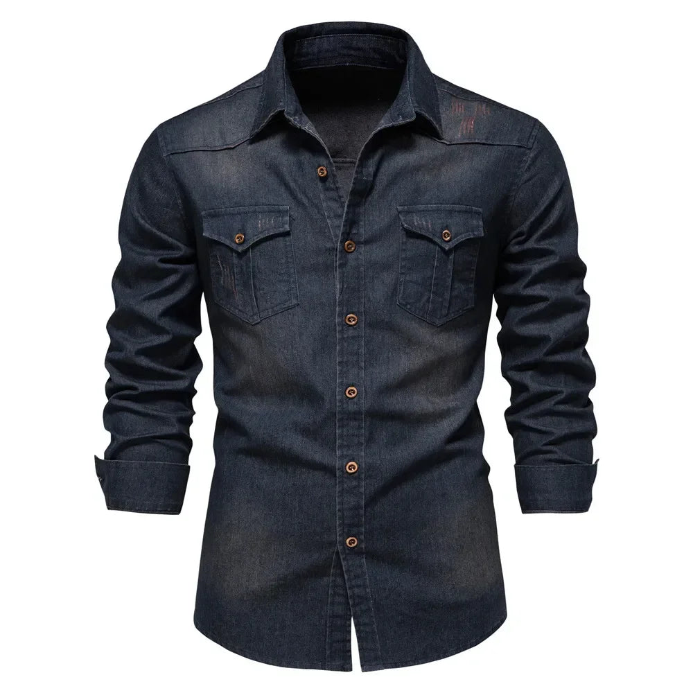 Double Pockets Slim Jeans Shirts For Men