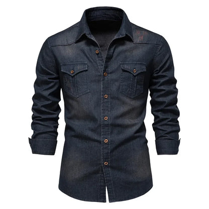 Double Pockets Slim Jeans Shirts For Men