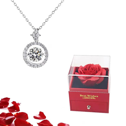 Valentinstag Geschenk Luxus rote Herz Halskette mit Rose Geschenkbox
