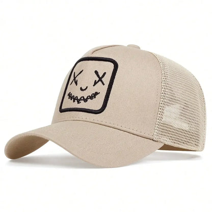 Smile Face Embroidered Mesh Hip Hop Cap