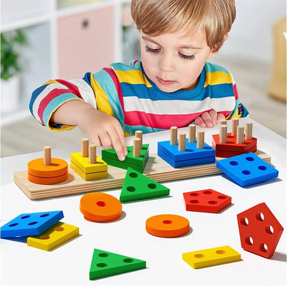 Montessori Holzsortier-Stapelspielzeug-Puzzle für Kleinkinder