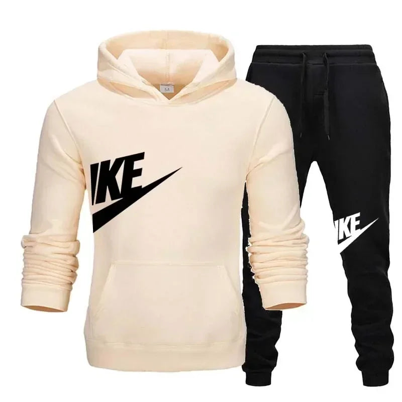 Men's Patchwork Hoodie & Sweatpants Set -  Slim Tracksuit