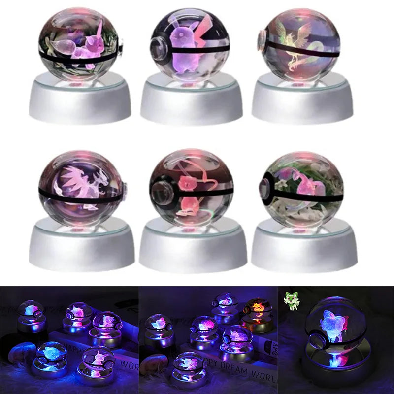 Pokemon 3D Kristallkugel Pikachu - Gengar Mew Mewtwo Figuren Lampensockel Pokeball - 3D Pokemon Glaskugel