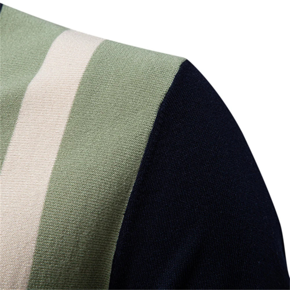 Men's Breathable Striped Mesh Polo Shirt
