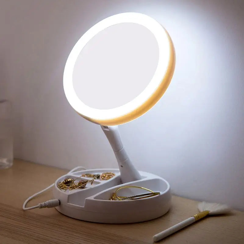 Miroir de maquillage grossissant pliable à LED avec grossissement 10X